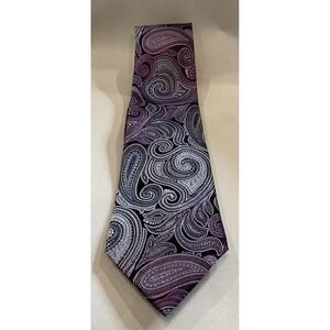 Sean John Mens Tall Long Necktie Purple Black Silver Paisley Silk Office Event